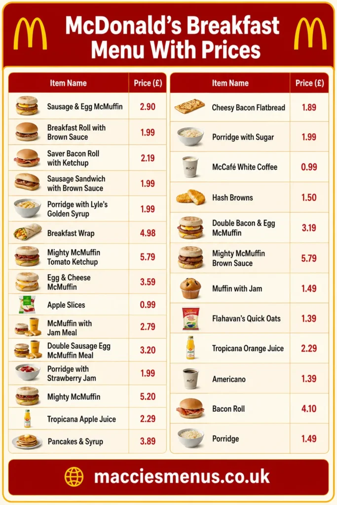 McDonald’s Breakfast Menu Prices