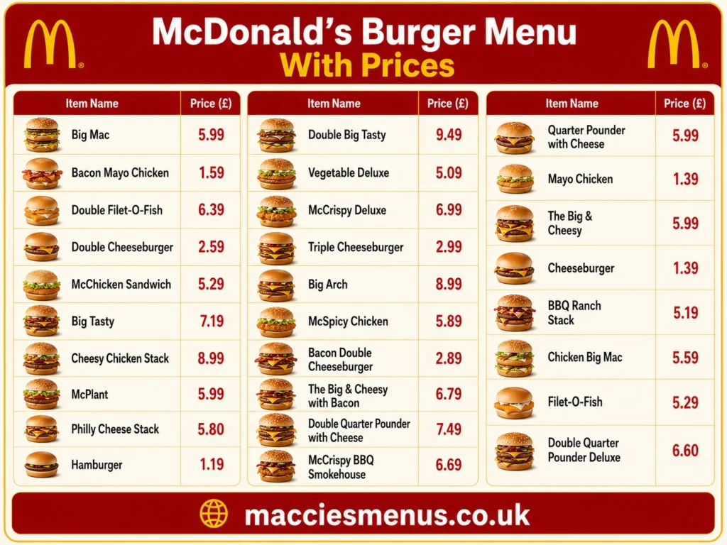 McDonald’s Burger Menu Prices