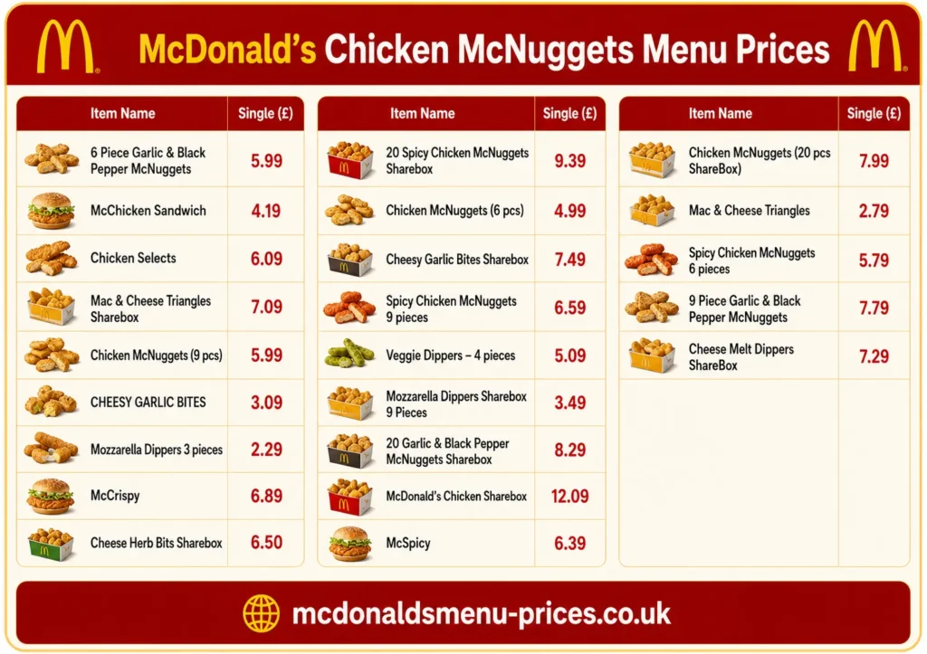 Chicken Mcnuggets menu prices
